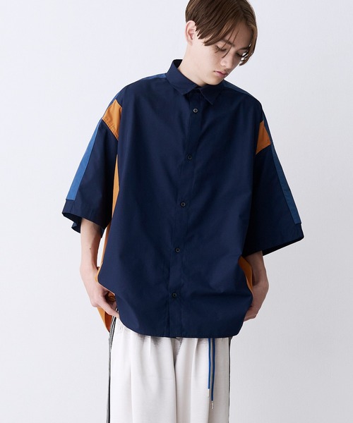 シャツ 「UNISEX」FAKE BLOCKING H/S SHIRTS/フェイクブロッキングショートスリーブシャツ メンズ レディースの画像