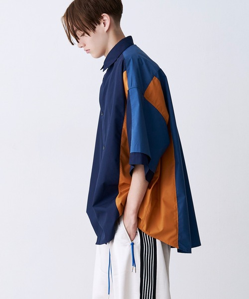 シャツ 「UNISEX」FAKE BLOCKING H/S SHIRTS/フェイクブロッキングショートスリーブシャツ メンズ レディースの画像