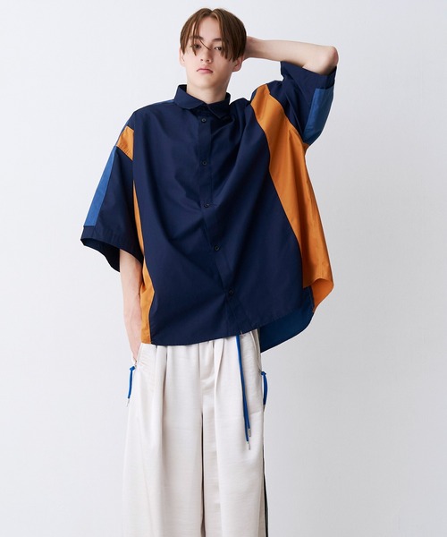シャツ 「UNISEX」FAKE BLOCKING H/S SHIRTS/フェイクブロッキングショートスリーブシャツ メンズ レディースの画像