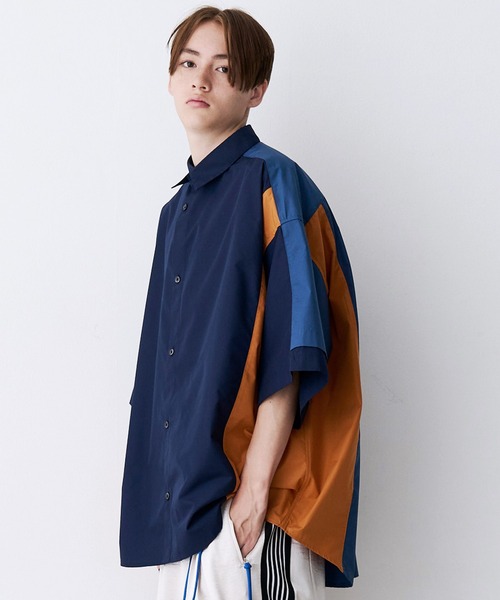 シャツ 「UNISEX」FAKE BLOCKING H/S SHIRTS/フェイクブロッキングショートスリーブシャツ メンズ レディースの画像