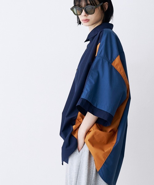 シャツ 「UNISEX」FAKE BLOCKING H/S SHIRTS/フェイクブロッキングショートスリーブシャツ メンズ レディースの画像