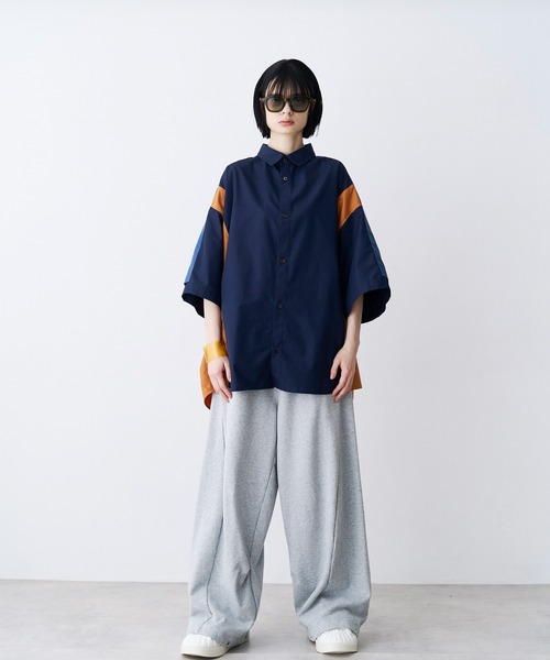 シャツ 「UNISEX」FAKE BLOCKING H/S SHIRTS/フェイクブロッキングショートスリーブシャツ メンズ レディースの画像