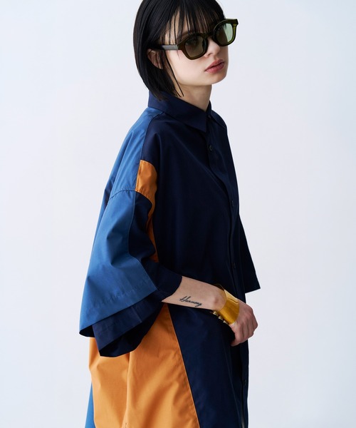 シャツ 「UNISEX」FAKE BLOCKING H/S SHIRTS/フェイクブロッキングショートスリーブシャツ メンズ レディースの画像