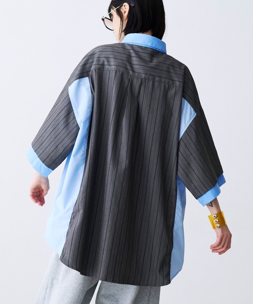 シャツ 「UNISEX」FAKE BLOCKING H/S SHIRTS/フェイクブロッキングショートスリーブシャツ メンズ レディースの画像