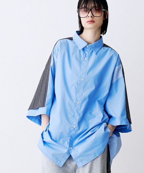 シャツ 「UNISEX」FAKE BLOCKING H/S SHIRTS/フェイクブロッキングショートスリーブシャツ メンズ レディースの画像