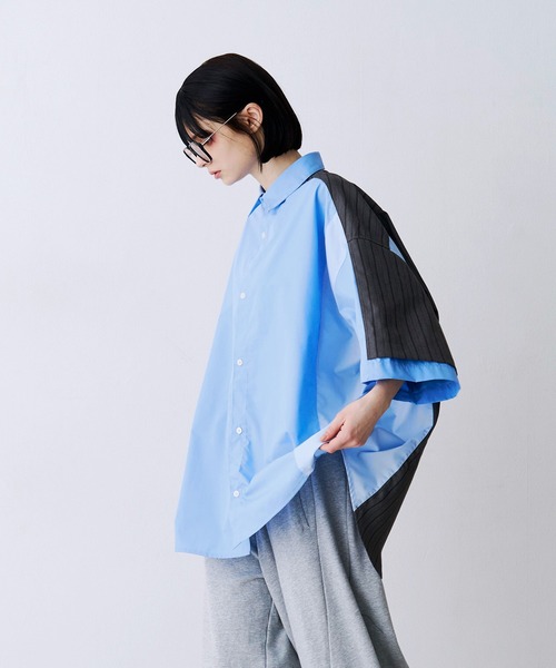 シャツ 「UNISEX」FAKE BLOCKING H/S SHIRTS/フェイクブロッキングショートスリーブシャツ メンズ レディースの画像