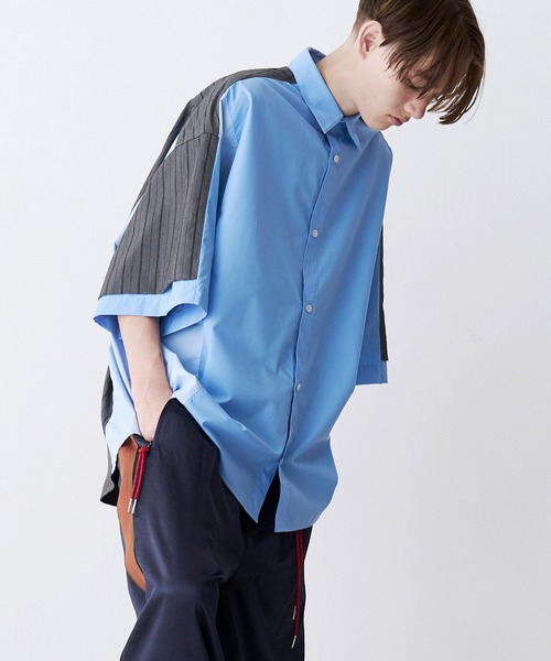 シャツ 「UNISEX」FAKE BLOCKING H/S SHIRTS/フェイクブロッキングショートスリーブシャツ メンズ レディースの画像