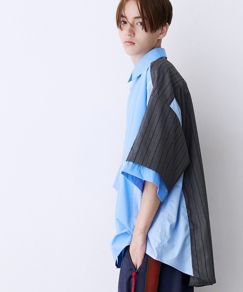 シャツ 「UNISEX」FAKE BLOCKING H/S SHIRTS/フェイクブロッキングショートスリーブシャツ メンズ レディースの画像