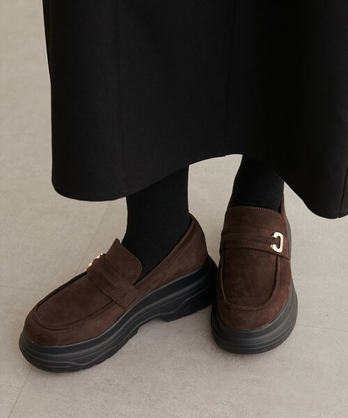natural couture スニーカー 厚底スエードローファー レディース