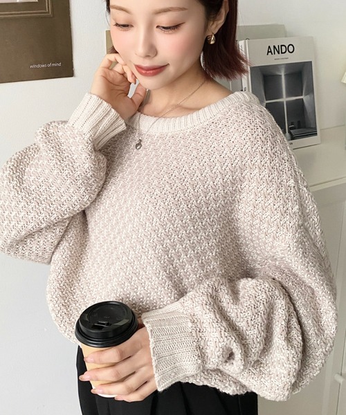 ニット セーター パイルジャガード柄編みニットプルオーバー レディース moment+ ニット セーター 「累計販売枚数2万枚突破！」3G