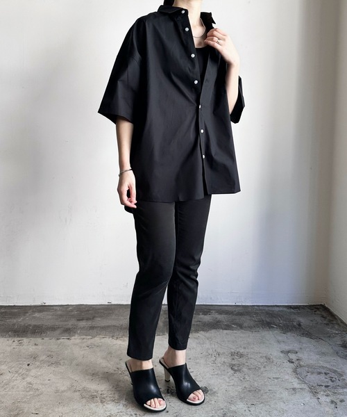 超美品！！moncao コットンブロードレギュラーカラーシャツ 黒