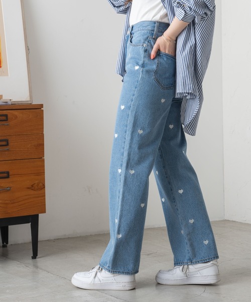 WEGO パンツ デニム ジーンズ WEGO/パターン刺繍デニムパンツ