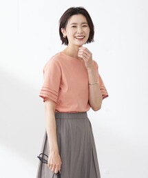 tシャツ 「接触冷感・UVケア」コンパクトコットンスムース 刺繍スリーブ カットソー レディース J.PRESS tシャツ 「接触冷感・UVケア」コンパクトコットン