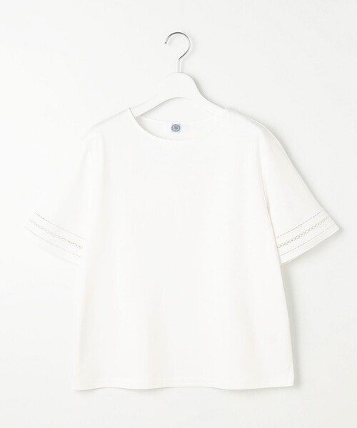 tシャツ 「接触冷感・UVケア」コンパクトコットンスムース 刺繍スリーブ カットソー レディース J.PRESS tシャツ 「接触冷感・UVケア」コンパクトコットン