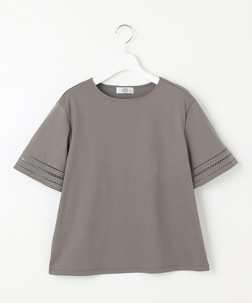 tシャツ 「接触冷感・UVケア」コンパクトコットンスムース 刺繍スリーブ カットソー レディース 接触冷感・UVケア】コンパクトコットンスムース 刺繍スリーブ
