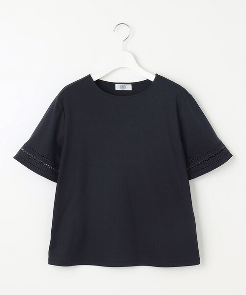 tシャツ 「接触冷感・UVケア」コンパクトコットンスムース 刺繍スリーブ カットソー レディース 接触冷感・UVケア】コンパクトコットンスムース 刺繍スリーブ