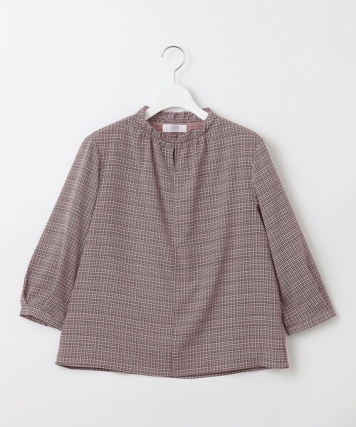 J.PRESS（J.プレス） tシャツ チェックプリント スリットフリルネック