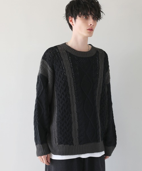 ASTRONOMY セーター ニット 配色ケーブルニット メンズ : ZOZOTOWN