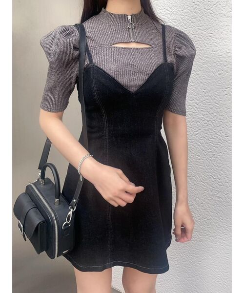 ニット セーター カットアウトフロントZIPリブTOP レディース EATME ニット セーター カットアウトフロントZIPリブTOP