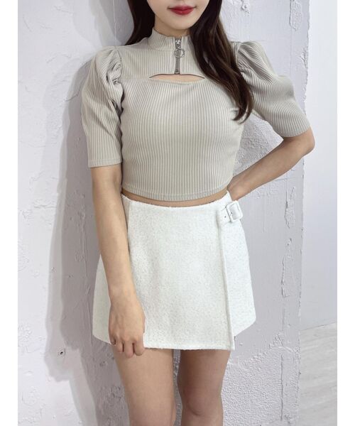 ニット セーター カットアウトフロントZIPリブTOP レディース EATME ニット セーター カットアウトフロントZIPリブTOP