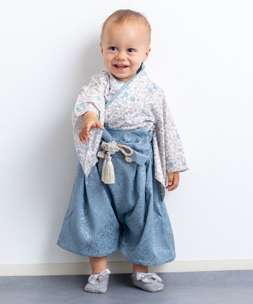 【美品】七五三付添/初節句ベビー袴・着物90 Blue 草履スリッポン付 SweetMommy（スウィートマミー） 着物 「限定色」3WAY コットン