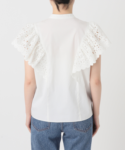 NOBLE シャツ ブラウス スカラ刺繍フリルブラウス レディース