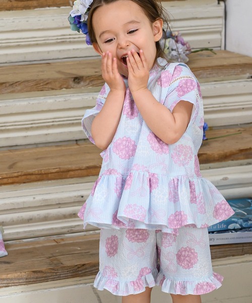 浴衣フリルと甚平ハンドメイド panpantutu 浴衣 フリル甚平セットアップ キッズ 子供 女の子