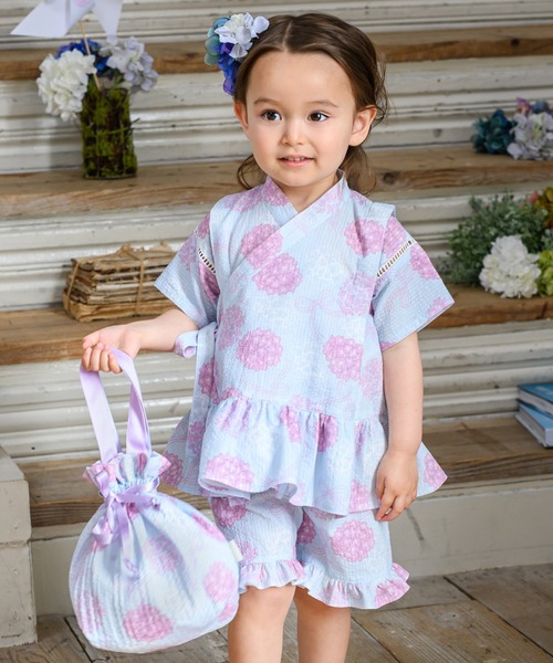 浴衣フリルと甚平ハンドメイド panpantutu 浴衣 フリル甚平セットアップ キッズ 子供 女の子