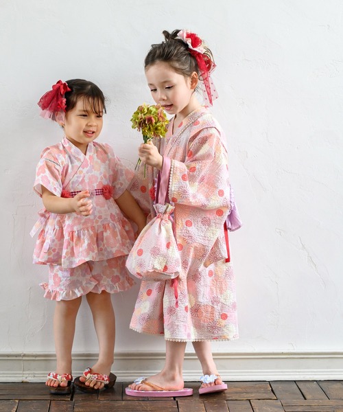 浴衣フリルと甚平ハンドメイド panpantutu 浴衣 フリル甚平セットアップ キッズ 子供 女の子