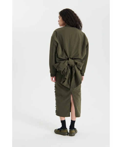 SHORT BOMBER JACKET WITH DRAPED BACK BOW