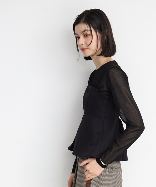 【美品/即日発送可】黒のプリーツノースリーブタンクトップ THE SHOP TK タンクトップ ノースリーブ 「セットアップ可/洗える