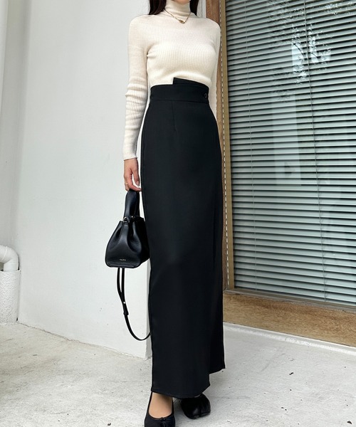 Louere（ルエレ） スカート 裏起毛ヘリンボーンタイトラップ風スカート