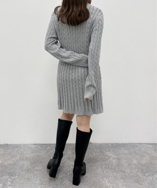 Heather×POLO グレー 長袖ワンピース POLO BCS(ポロ・ビーシーエス)】ケーブルニットワンピース