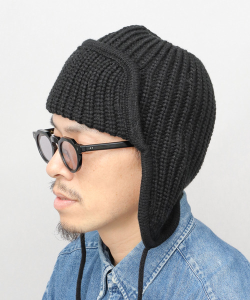 A.M.S. ニット帽 ニットキャップ リブニット フライトキャップ型