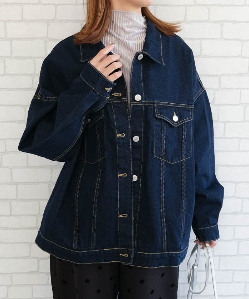 ✨美品✨大きいサイズ　トゥービーシック　デニムジャケット　ファー付き　44 コート アウター ビックシルエットデニムジャケット レディース
