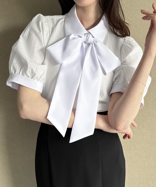 ストライプ半袖ブラウス　新品・未使用 セール】ストライプ半袖シャツ（シャツ/ブラウス）｜Girly Doll