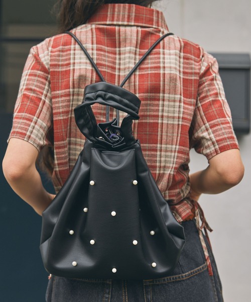 ショルダーバック パール ハンドバッグ ハンドバッグ 「カヌ×MONO-MART LADY'S」3WAY パール付き バケット