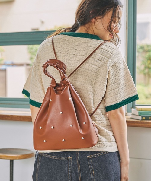 ハンドバッグ 「カヌ×MONO-MART LADY'S」3WAY パール付き バケット