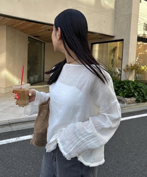 ニット セーター メッシュコットン ボートネックプルオーバー レディース BABYLONE ニット セーター メッシュボートネックプルオーバー