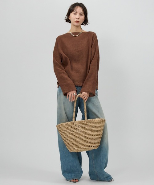 ニット セーター メッシュコットン ボートネックプルオーバー レディース BABYLONE ニット セーター メッシュボートネックプルオーバー