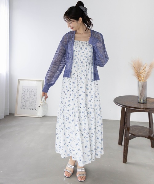花柄　キャミワンピ　リボン付き　未使用タグ付き clear ワンピース 「低身長サイズ有」肩リボン花柄キャミ