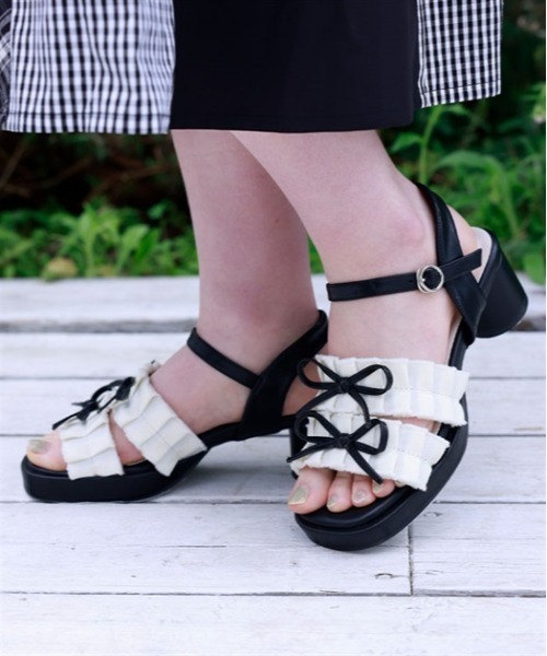 axes femme サンダル axes femme（アクシーズ ファム） サンダル フリンジ配色リボン