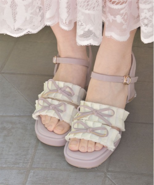 axes femme サンダル axes femme（アクシーズ ファム） サンダル フリンジ配色リボン