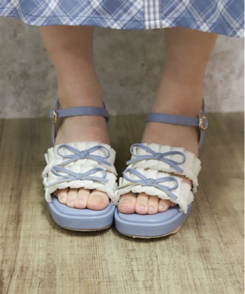 FRAY I.D リボン付きサンダル 24cm LIGHT BLUE axes femme（アクシーズ ファム） サンダル フリンジ配色リボン