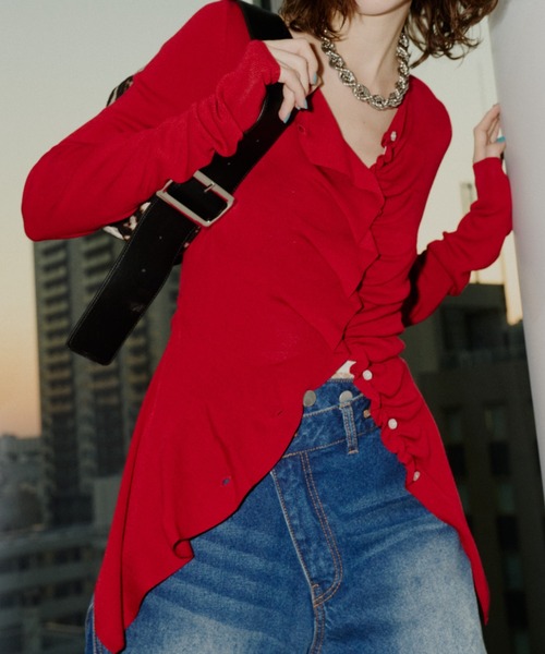 カーディガン Everyday slim fit frills cardigan/エブリデイスリム