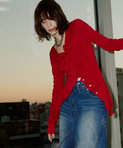 カーディガン Everyday slim fit frills cardigan/エブリデイスリム