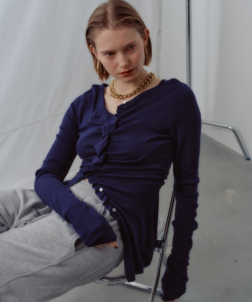 カーディガン Everyday slim fit frills cardigan/エブリデイスリム