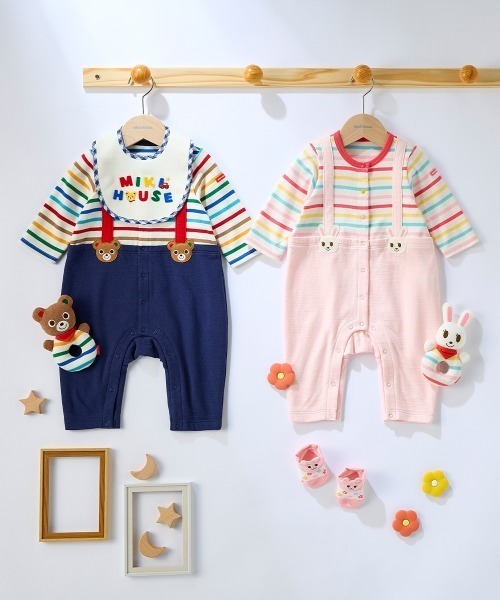 ベビー服 ロンパース プッチーうさこボーダーカバーオールの画像