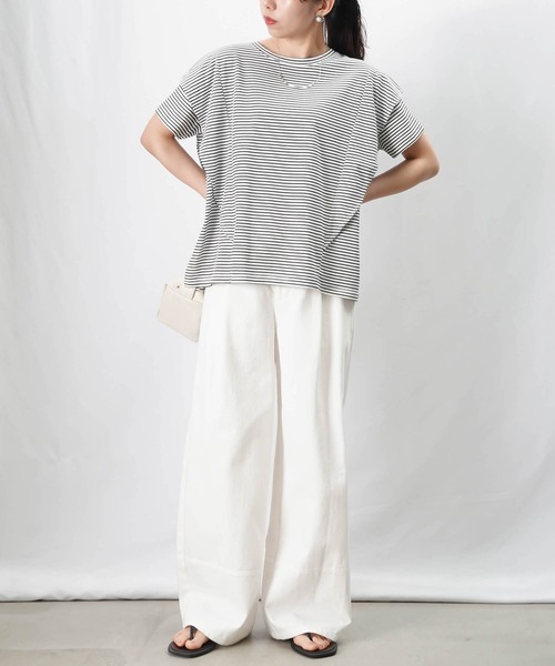 tシャツ LC/LLL 脇フリル前開きクルーネックTシャツ レディース セール】LC/LLL 脇フリル前開きクルーネックTシャツ（Tシャツ