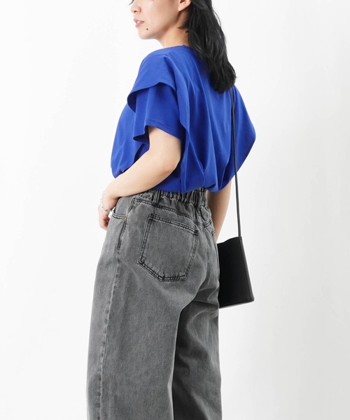 tシャツ LC/LLL 脇フリル前開きクルーネックTシャツ レディース セール】LC/LLL 脇フリル前開きクルーネックTシャツ（Tシャツ